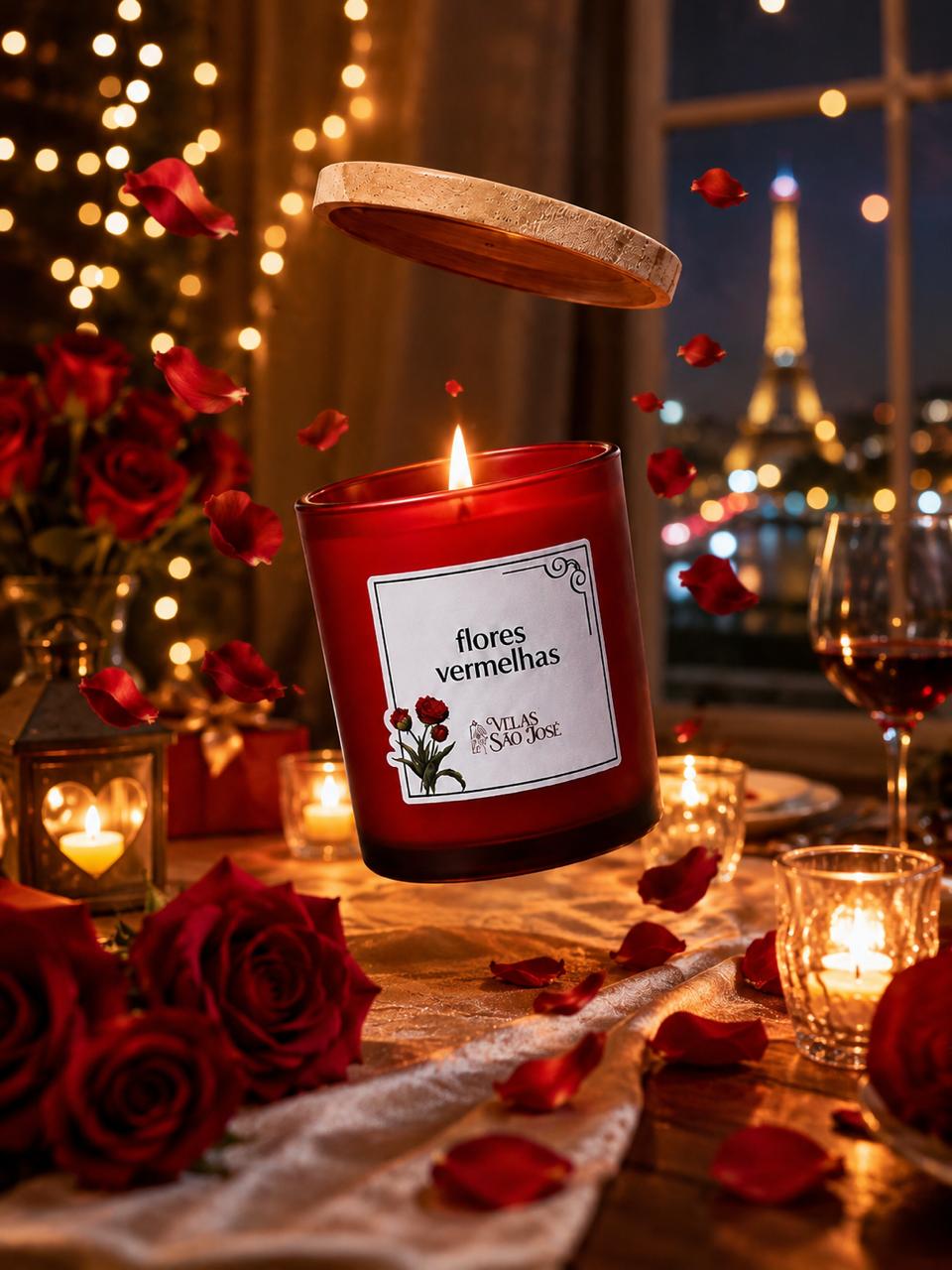 Vela Aromática de Flores Vermelhas
